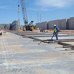 Workers preparing foundation