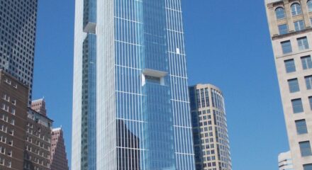 Downtown buildings with blue skies